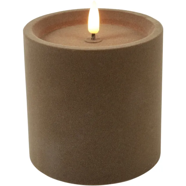 Cilgro LED stompkaars decoratie velvet taupe 10x10x10cm sfeerlicht. Meerkleurig