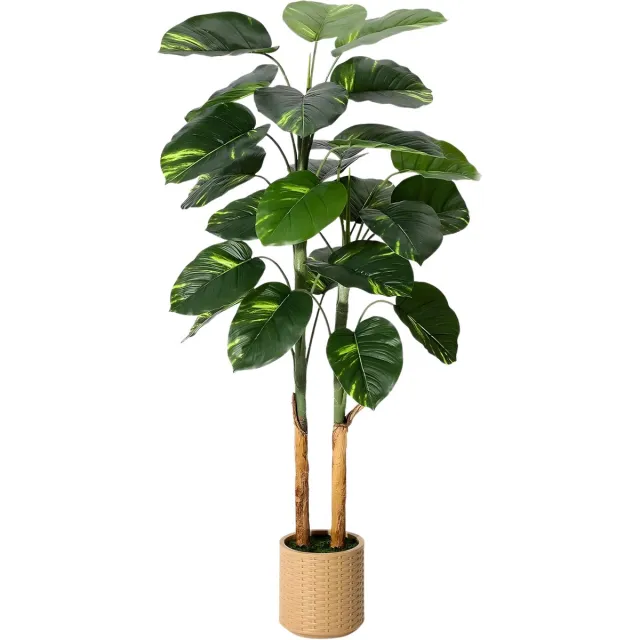 Happiq Kunstmatige Scindapsus Aureus - Voor Thuis & Kantoor - Nep Pothos Vloerplant met Stammen - Inclusief Pot - 150cm Groen