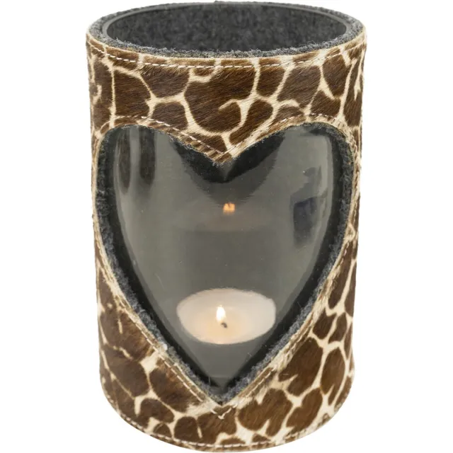 Mars & More Windlicht koe hart giraf - bruin - 20,5 cm hoog