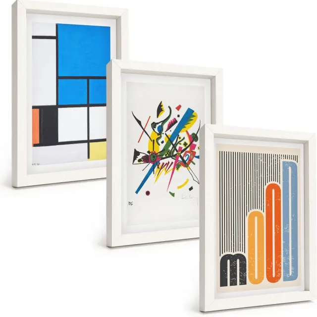 TULUP 3-Delige Schilderij Set - Abstracte moderne composities met geometrische vormen - 20x30 - Wanddecoratie - Schilderijen Set - Interieur - Moderne Wanddecoratie Witte lijst