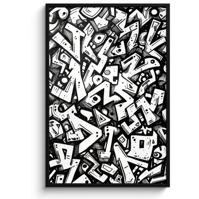 FrameYourWall Poster in lijst - Fotolijst 80x120 cm - Posters - Vormen - Letters - Graffiti - Zwart - Posterlijst zwart - Decoratie - Wanddecoratie woonkamer - Muurdecoratie slaapkamer