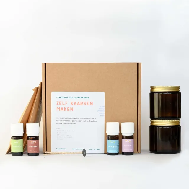 Groeikruid Zelf kaarsen maken set | 100% natuurlijke geurkaarsen maken met etherische olie | kaarsen maken voor volwassenen | koolzaadwas | 2x120 ML | eucalyptus + lavendel en lemongrass + cederhout