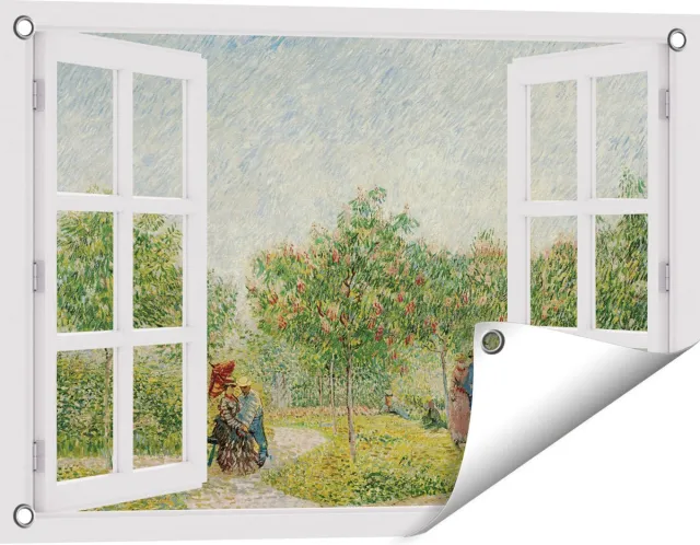 Gards Tuinposter Doorkijk Tuin met Geliefden - Vincent van Gogh - 60x40 cm - Tuindoek - Tuindecoratie - Wanddecoratie buiten - Tuinschilderij Wit