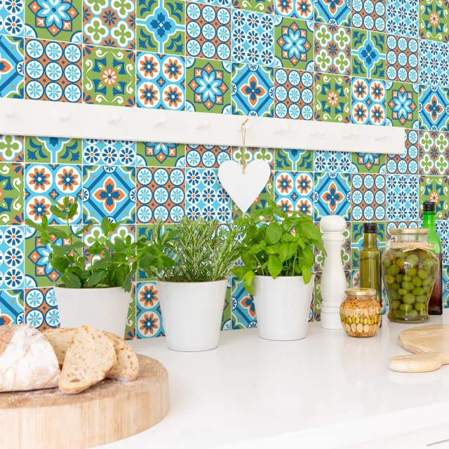 Ambiance Sticker Zelfklevende tegelmuurstickers voor keuken en badkamer - 24 AZULEJOS SABRIENA tegelstickers - 24 stickers, 20x20cm Multi color
