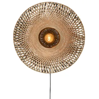 Good&Mojo wandlamp Kalimantan bamboe naturel zwart Ø44 cm naturel/zwart