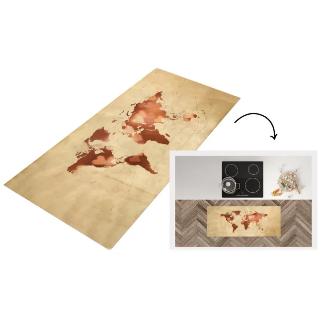 KitchenYeah Keukenloper - Loper keuken - Wereldkaart - Brons - Harten - Keukenloper vinyl Multicolor