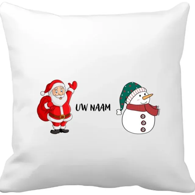 Akyol kerst sneeuwpop en kerstman met eigen naam Kussen hoes - Kerstmis - kerst beker - winter - kerst - christmas - kerst cadeau - 40 bij 40 cm Multicolor
