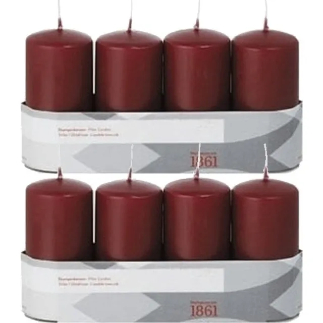Trend Candles 8x Bordeauxrode cilinderkaarsen/stompkaarsen 5 x 10 cm 18 branduren - Geurloze donkerrode kaarsen - Woondecoraties Bordeaux rood