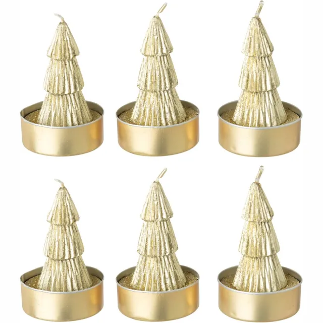 J-Line Dennenboomkaarsen - paraffine - goud - doos van 6