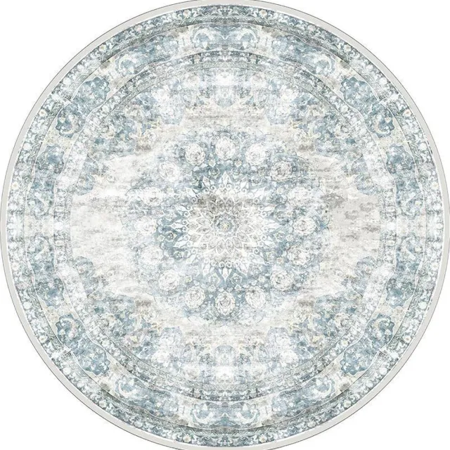 Veer Carpets Vloerkleed Viola Blue - Rond ø120 cm - Vintage Design Vloerkleed met Verweerd Patroon Blauw