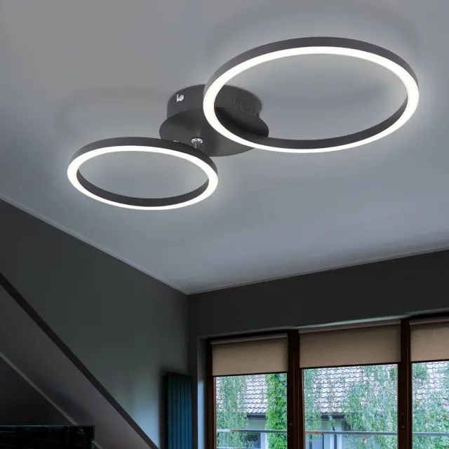 Globo Plafondlamp ring design plafondlamp zwart woonkamerlamp, gemaakt van metaal, 1x LED 24W 900Lm warm wit, LxBxH 49x25x7,2 cm
