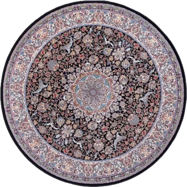 SusaStyle Perzisch Vloerkleed – Mashhad Darkblue – Tapijt - Rond donkerblauw/zwart