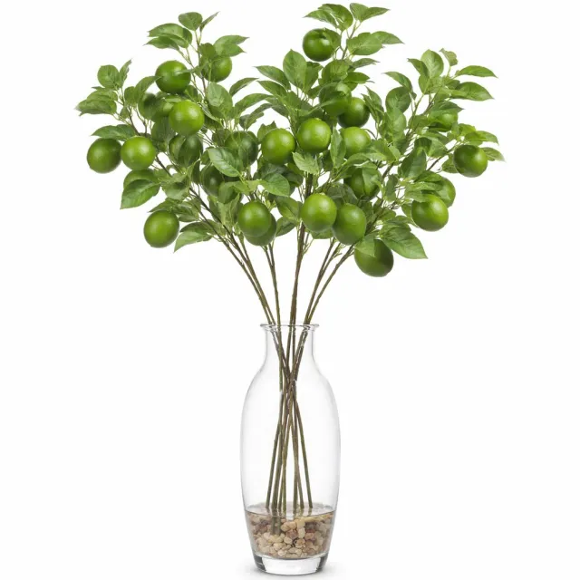 Bellatio Design Kunstbloem citrusfruit tak - 2x - limoen - 60 cm - groen - kunst zijdebloemen - limoentak
