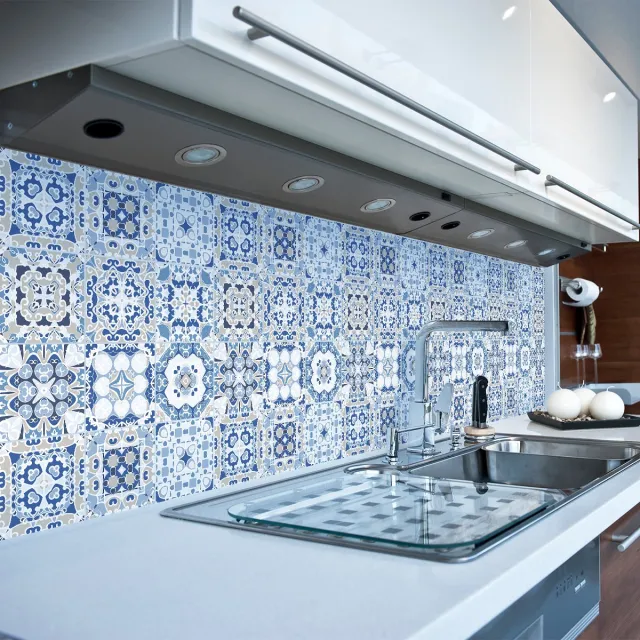 Ambiance Sticker Zelfklevende tegelmuurstickers voor keuken en badkamer - 9 cementtegelstickers, Azulejos Renatino-stijl - 9 stickers, 15x15 cm Multi color