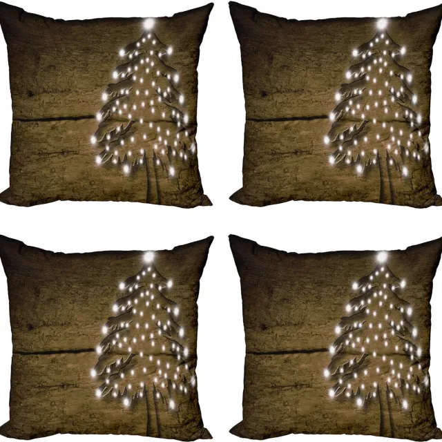 New Bed Kerstmis Bokeh-ornamenten op de boom Decoratieve Sierkussenhoes Set van 4 voor Bank Slaapkamer Woonkamer, 46cm x 46cm Gedrukte Kussenhoes Bruin Wit