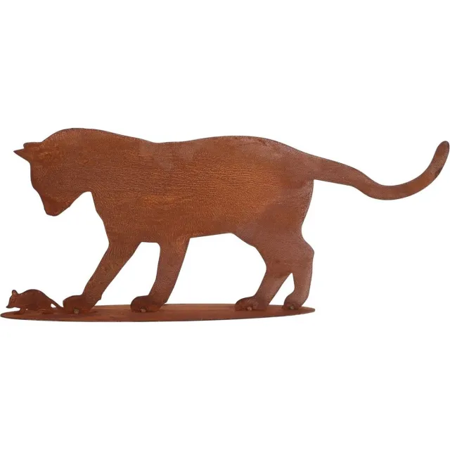 Dream-Garden Roestige decoratieve kat met muis 57x23cm Roest bruin
