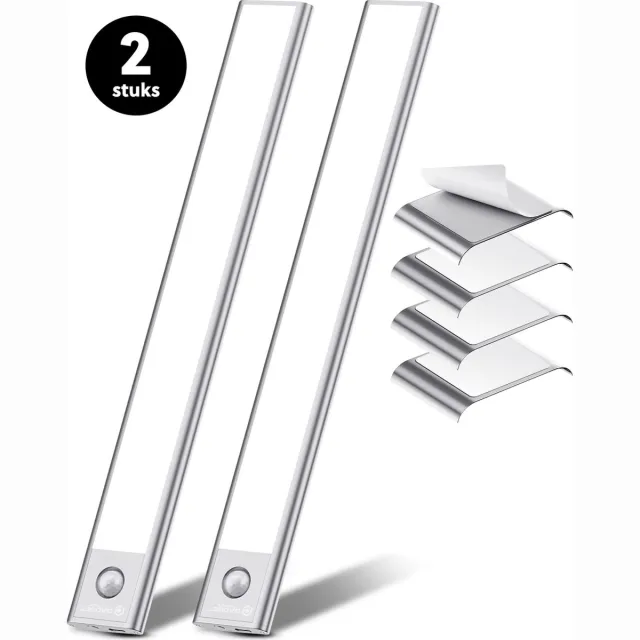 Gadgetplace Kastverlichting LED met Bewegingssensor en Bevestigingsset - Draadloos - 30 cm - (2 PACK) Zilver