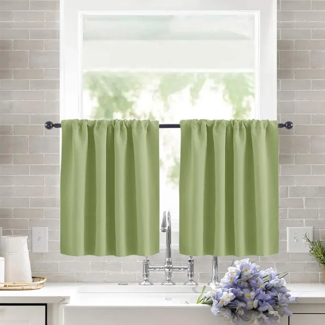 Unyqoos Set van twee elegante korte gordijnen voor keuken en woonkamer, verduisterend 90 x 60 cm groen