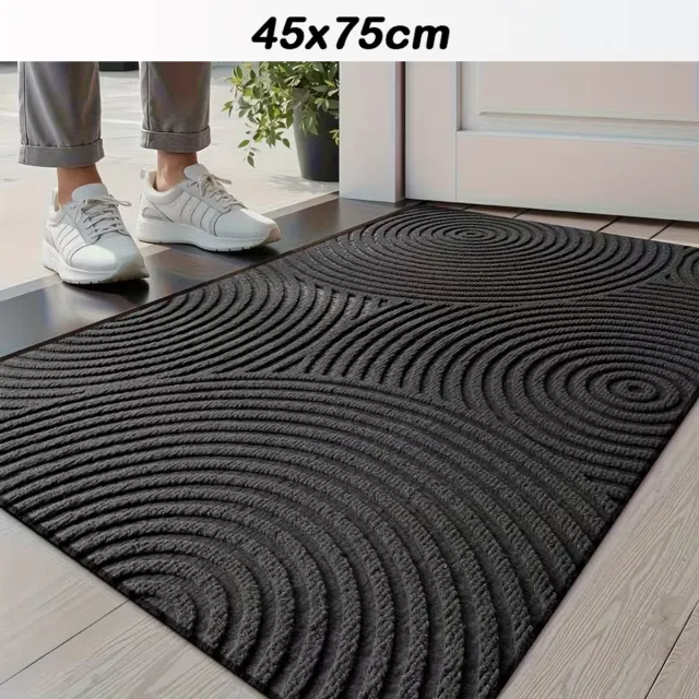 Lersko Antislip Deurmat met Rondjes Streepdesign – Zwart – Polyester – 75cm x 45cm - Rubberen Onderkant – Gemakkelijk Schoon te Maken – Ideaal voor Entree, Veranda of Garage - 75cm x 45cm Zwart - Rond Design