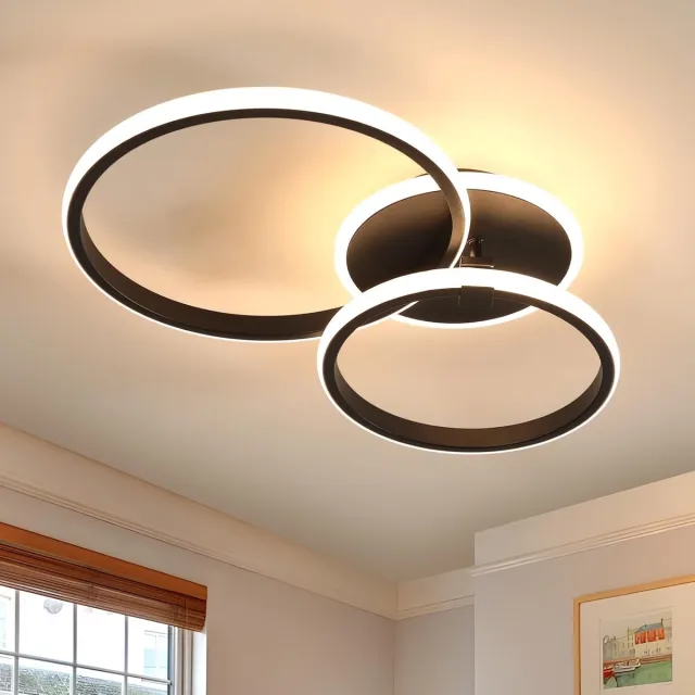 Haobosic LED Acryl Plafondlamp - 2 Ringen Zwart - 42W LED - 3000K Warmwit Black