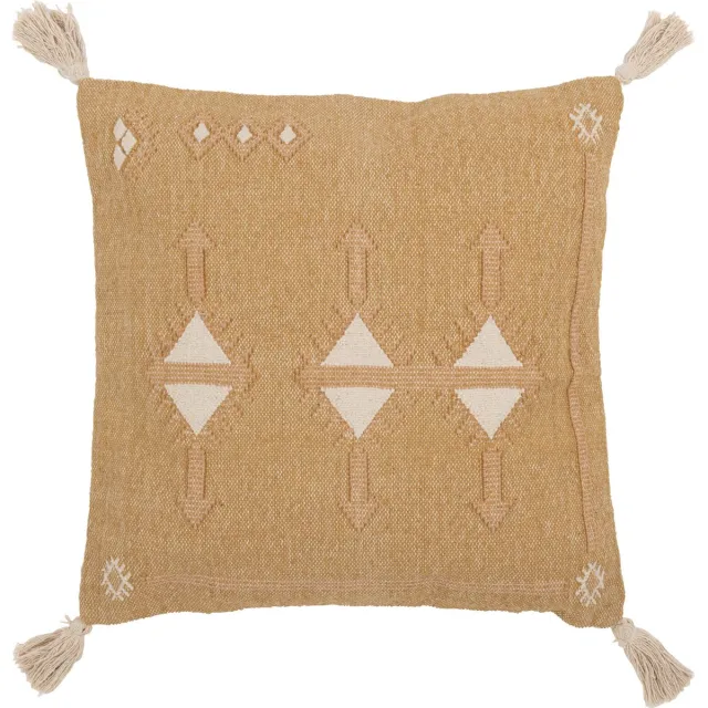 J-Line kussen Driehoeken + Kwastjes - katoen - naturel/wit Beige