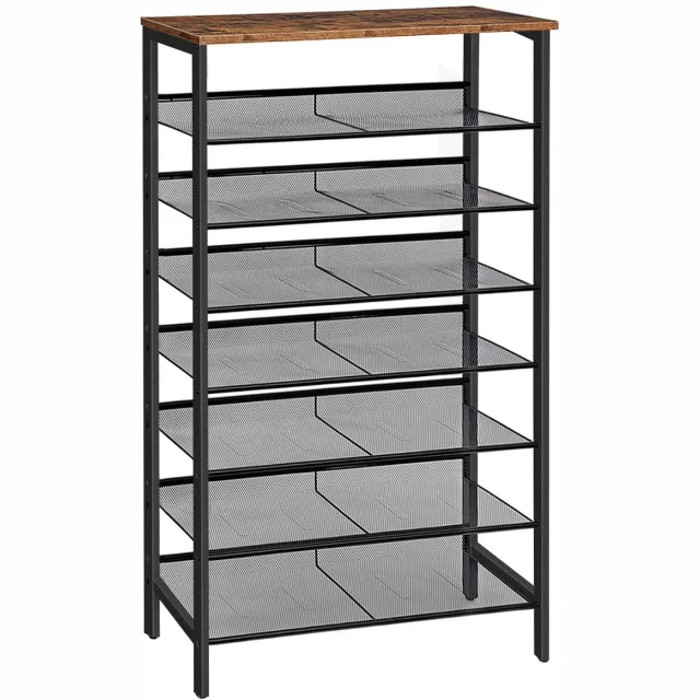 Famanu Schoenenrek met 8 niveaus, hoog smal ontwerp, 75 x 30 x 137 cm, voor 24-32 paar schoenen, metaal, voor entree en hal Zwart