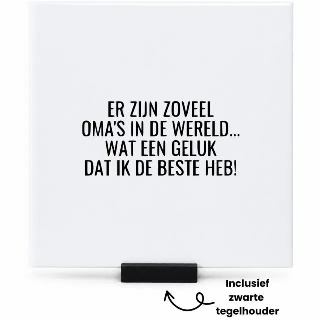 Hacebo er zijn zoveel oma's in de wereld... wat een geluk dat ik de beste heb tegeltje met tegelhouder - de liefste en beste oma - tegeltjes met tekst - cadeautje - verjaardagscadeau - verjaardag - cadeau voor oma - spreuktegels - 15x15 CM Wit