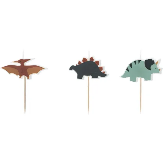 PartyDeco Dino kaarsen set - 3 stuks - 3 cm Multi