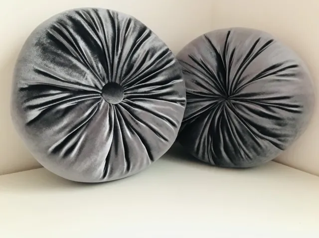 Gustiana Set van 2 Luxe Velours sierkussens - ø 30 cm - rond - Donkergrijs