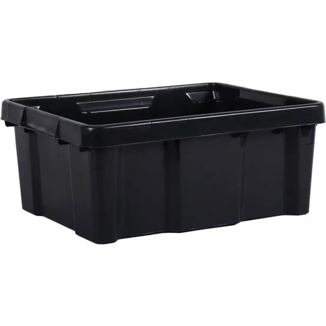 EDA Opbergbox/opbergkrat 20 L - zwart - kunststof - L43 x B34 x H17 - stapelbaar/nestbaar - opbergbak - opbergen