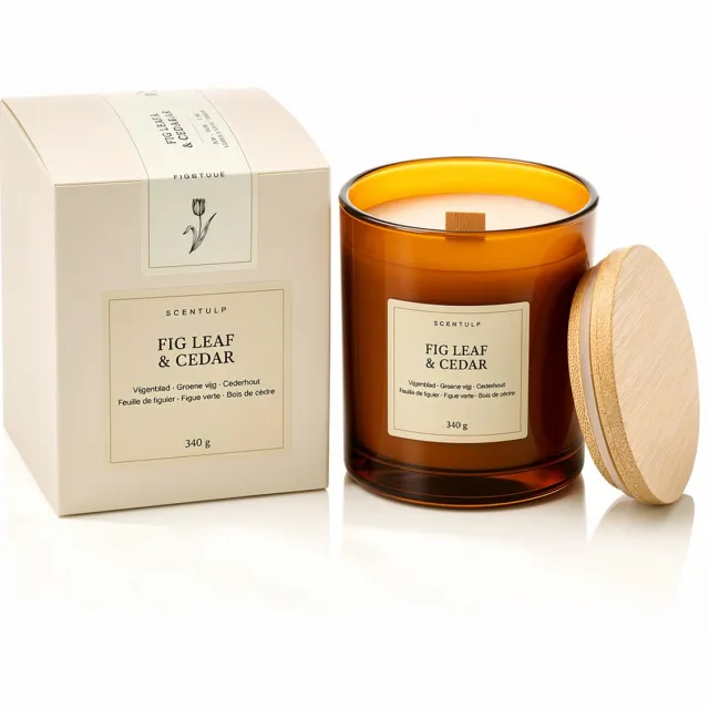 Scentulp Geurkaars Fig Leaf & Cedar - Sojawas - Handgemaakt Bruin