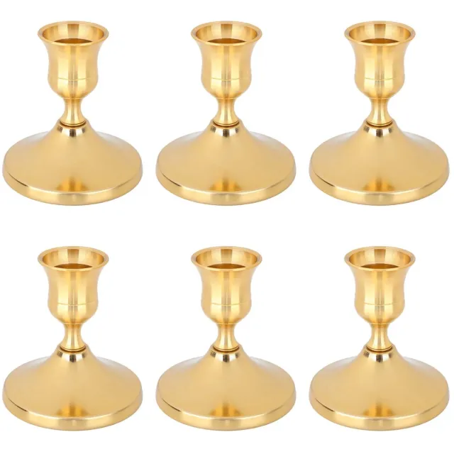 Famanu Set van 6 messing gouden kaarsenhouders, taps toelopende vintage kandelaars voor decoratie en als middelpunt voor bruiloften en feesten