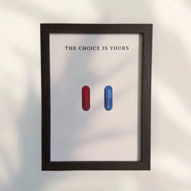 KAE Design Poster - Matrix Blue & Red Pills - Art Print - 13x18cm - Framed Brown