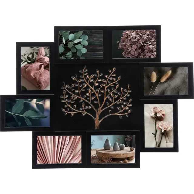 Atmosphera Collage fotolijst met levensboom - voor 8x foto van 10 x 15 cm - zwart - foto frame - 61 x 46 cm - kunststof