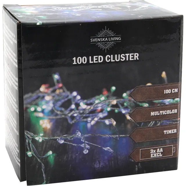 Svenska Living Draadverlichting lichtsnoer met 100 lampjes gekleurd op batterij 100 cm - Lichtdraden/lichtsnoeren - kerstverlichting