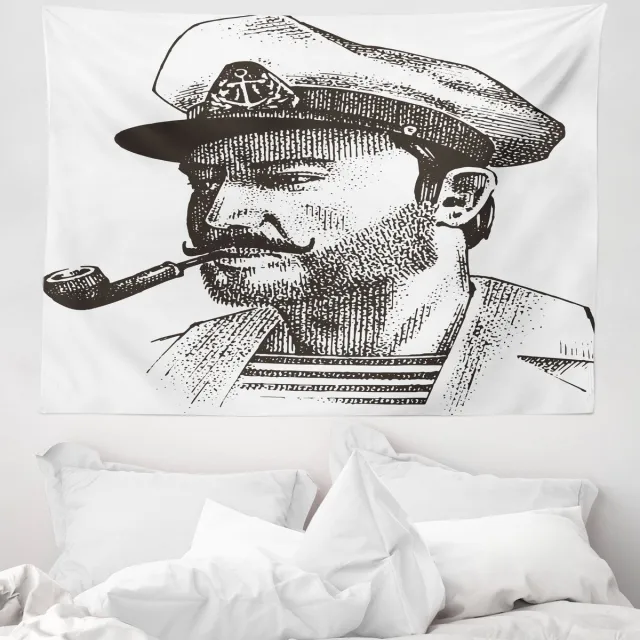 ABAKUHAUS Vintage Nautisch Tattoo Wandtapijt, Maritieme Bootsman, 150 x 110 cm, Donker Taupe Wit