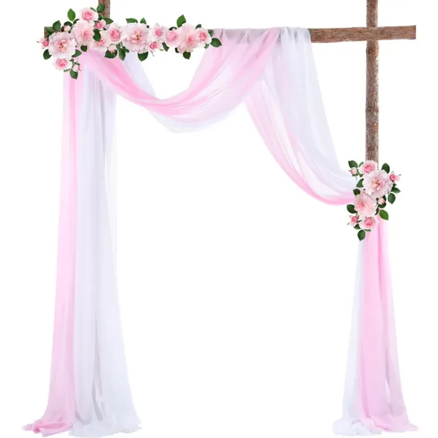 Happiq Tule Achtergrondgordijn 2 Stuks - Voor Bruiloft, Feest & Buiten - Witte & Roze Chiffon Decoratie met Elastiek - 70x550 cm - Wit and Roze White
