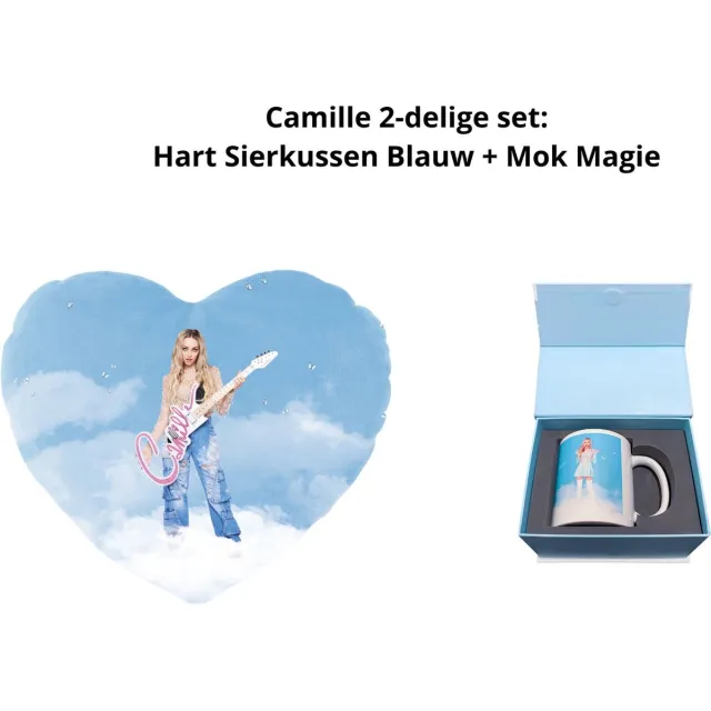 Camille Dhont Camille 2-delige set: Hartvormig Sierkussen Blauw Magie + Mok Magie