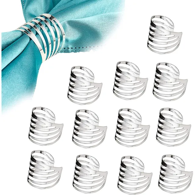JeiibrZui Elegante servetringen - Gouden servetringen - Stevig vastgemaakt, opengewerkt ontwerp - 12 ringen - Perfect voor feestjes + zilver