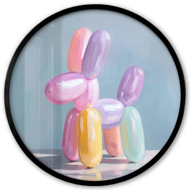 FrameYourWall Poster in lijst Rond - Fotolijst 40x40 cm - Posters - Dier - Ballon - Pasteltinten - Glanzend - Ronde posterlijst zwart - Decoratie - Wanddecoratie woonkamer - Muurdecoratie slaapkamer
