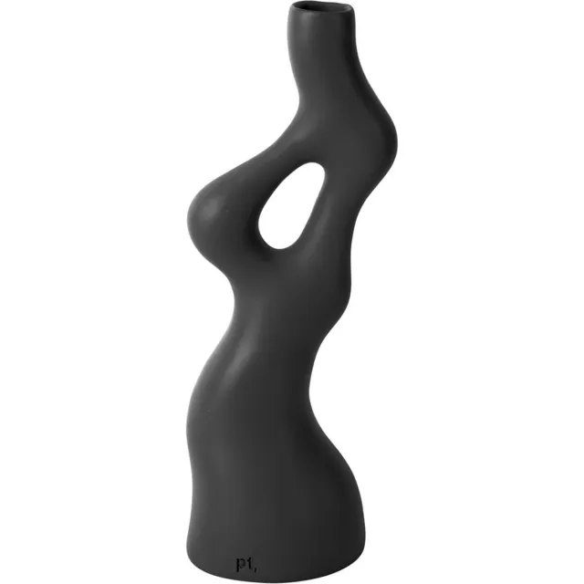 Present Time Vaas Organic Swirls - Zwart - 12,5x10,5x33cm - Polyresin - Scandinavisch,Modern - Bloemenvaas - Woondecoratie - Decoratieve vaas voor woonkamer of slaapkamer