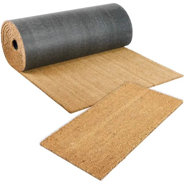 Famanu Kokosmat deurmat, schoonloopmat in diverse maten en hoogtes, natuurproduct met een dikte van 14 mm, maat 100 x 30 cm Zwart