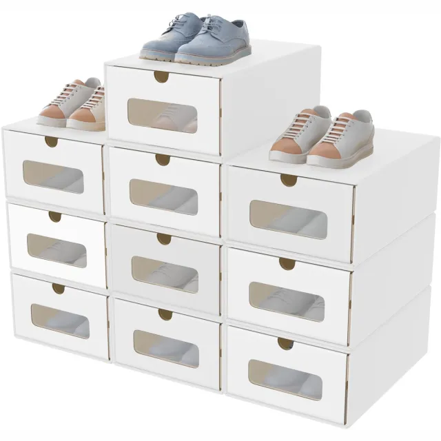 ACXIN Schoenendozen Stapelbaar - Opbergdoos Met Transparant Kijkvenster - 34,5x23,5x13,5cm Wit 10 Stuks