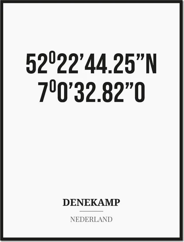 Studio216 Poster/kaart DENEKAMP met coördinaten zwart, wit