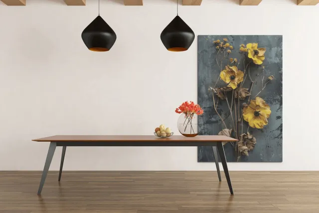 Trendex Global Canvas Schilderij - Gedroogde Bloemen - Geel - Wall Art - 120x80x2 cm