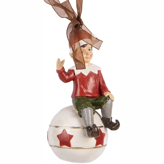 Clayre & Eef Kersthanger Elf 5x5x10 cm Rood Kunststof
