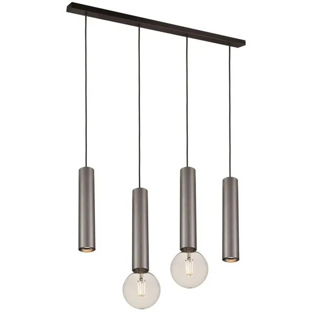 Fantasia Taboo hanglamp met 4 lichtpunten, aluminium, zwart en geborsteld staal, 2x GU10 en 2x E27 (excl. lichtbron), dimbaar zwart + geborsteld staal