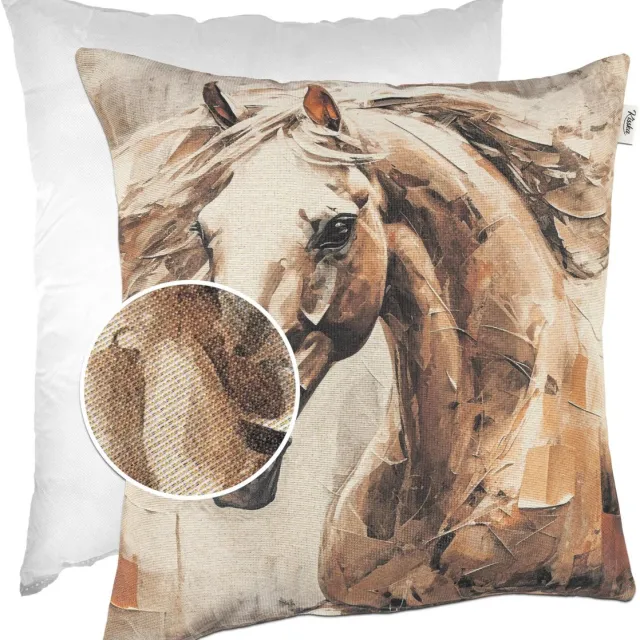 ANRO Paard Furia Sierkussen 40x40 cm - Gobelin - Inclusief vulling Beige