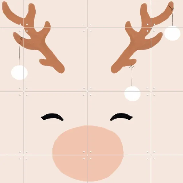 IXXI Deer & Baubles, Orara Studio & Various - 80 x 80 cm - Grote wanddecoratie en posters - Minimalisme, Digitale Kunst, Speels, Illustraties Beige / Roze