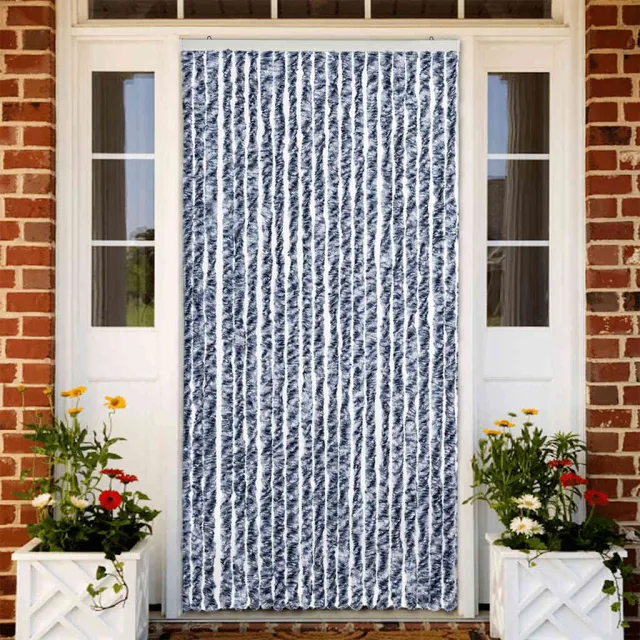 vidaXL Vliegengordijn 90x220 cm chenille blauw, wit en zilver